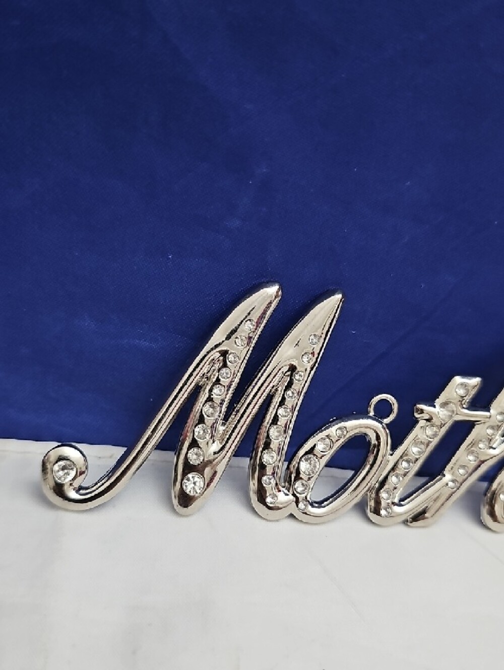 Silver Rhinestone "Mother" Script Pendant - Picture 3 of 7